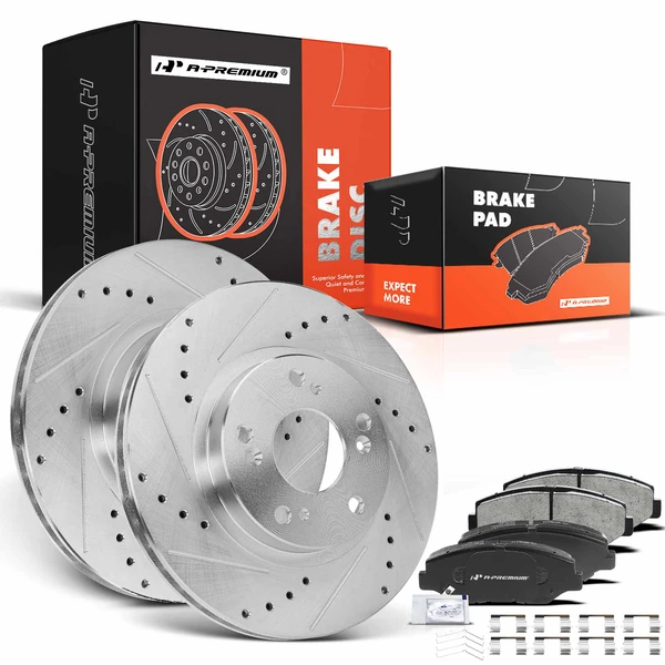 Drilled & Slotted Disc Brake Rotors and Ceramic Pads Kit, 6 Pcs, Front Driver & Passenger, A-Premium, APBRPS298