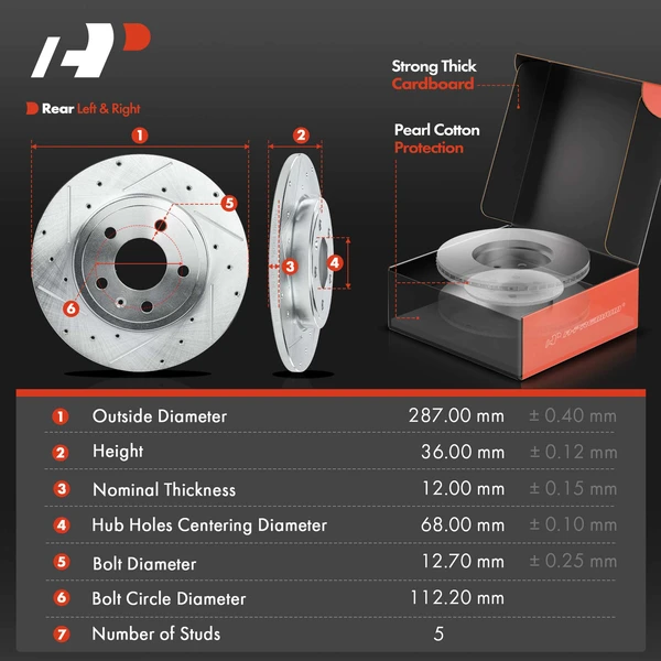 Drilled & Slotted Disc Brake Rotors and Ceramic Pads Kit, 6 Pcs, Rear Driver & Passenger, A-Premium, APBRPS425