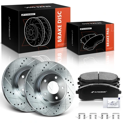6 Pcs Front Drilled Brake Rotors & Ceramic Brake Pads