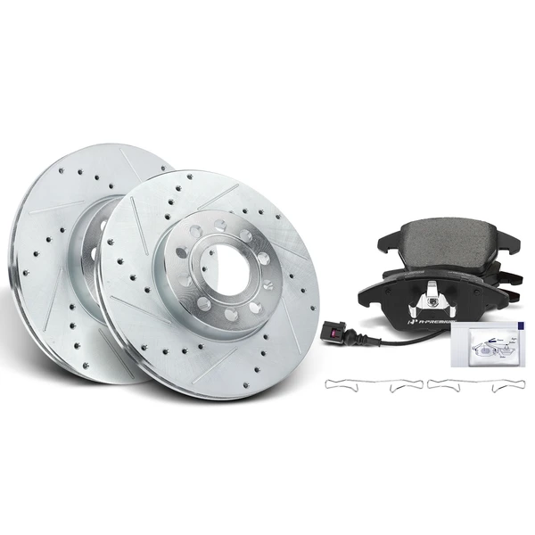 Drilled & Slotted Disc Brake Rotors and Ceramic Pads Kit, 6 Pcs, Front Driver & Passenger, A-Premium, APBRPS035