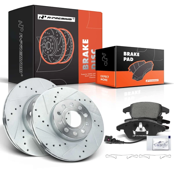 Drilled & Slotted Disc Brake Rotors and Ceramic Pads Kit, 6 Pcs, Front Driver & Passenger, A-Premium, APBRPS035