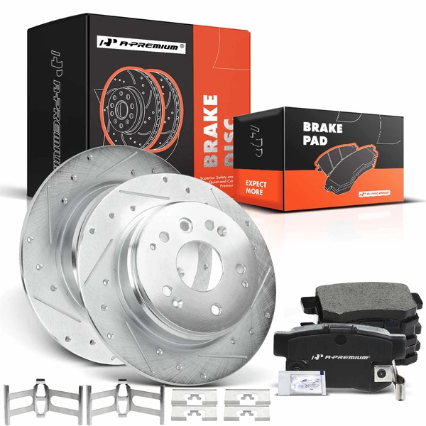 2004-2008 Acura TL Drilled & Slotted Disc Brake Rotors and Ceramic Pads Kit, 6 Pcs, Rear Driver & Passenger, A-Premium, APBRPS039