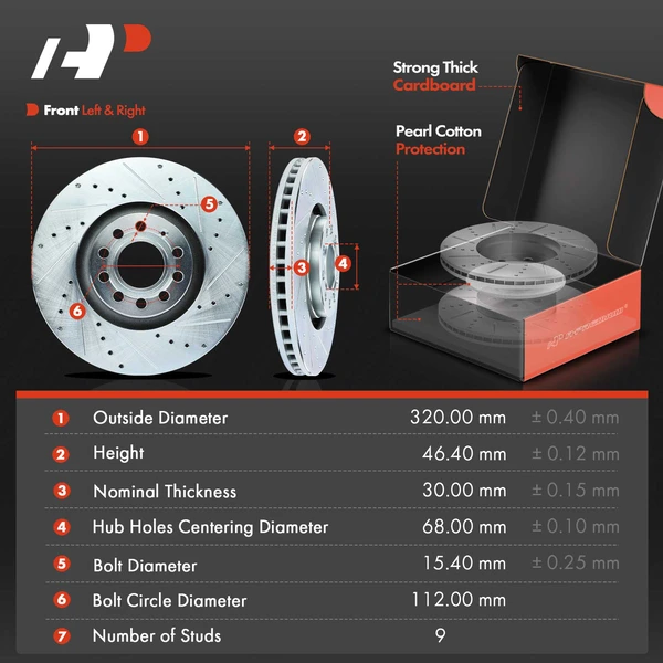 Drilled & Slotted Disc Brake Rotors and Ceramic Pads Kit, 6 Pcs, Front Driver & Passenger, A-Premium, APBRPS429