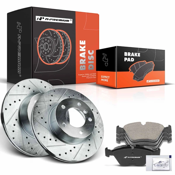 Drilled & Slotted Disc Brake Rotors and Ceramic Pads Kit, 6 Pcs, Front Driver & Passenger, A-Premium, APBRPS996
