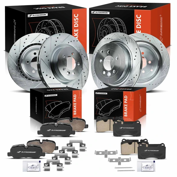 Drilled & Slotted Disc Brake Rotors and Ceramic Pads Kit, 12 Pcs, Front & Rear, A-Premium, APBRPS430