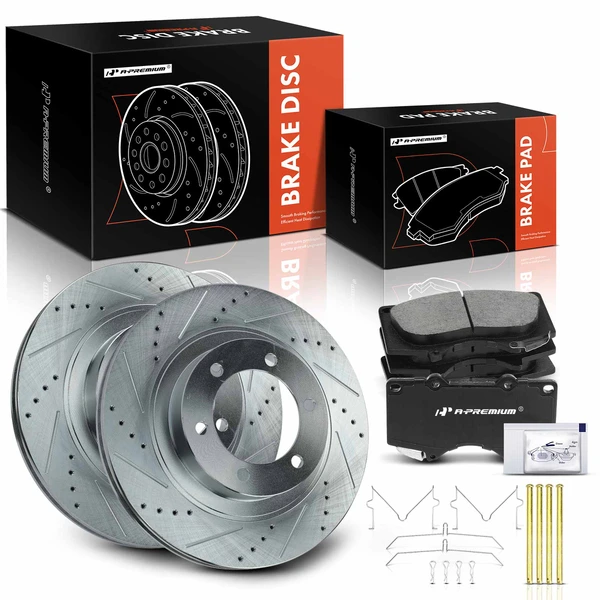 2003-2009 Lexus GX470 Brake Pad and Rotor Kit, 6 Pcs, Front Driver & Passenger, A-Premium, APBRPS642