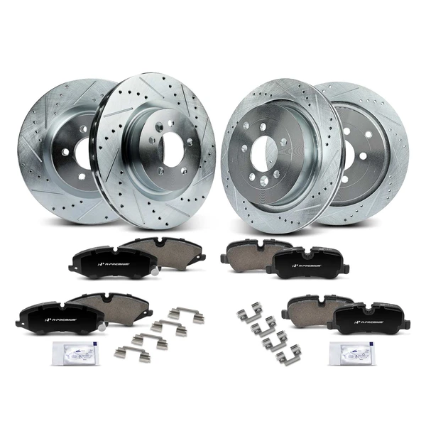 Drilled & Slotted Disc Brake Rotors and Ceramic Pads Kit, 12 Pcs, Front & Rear, A-Premium, APBRPS1057