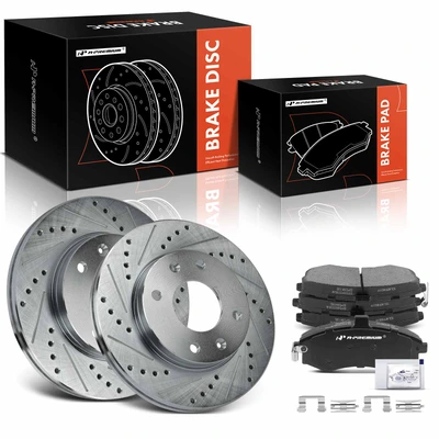 6 Pcs Front Drilled Brake Rotors & Ceramic Brake Pads