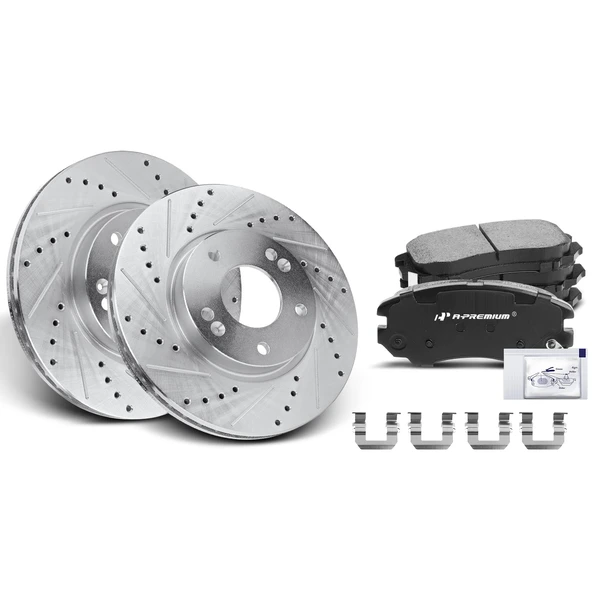 Drilled & Slotted Disc Brake Rotors and Ceramic Pads Kit, 6 Pcs, Front Driver & Passenger, A-Premium, APBRPS303