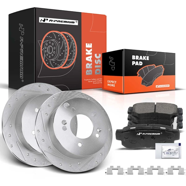 2006-2010 Kia Optima Brake Pad and Rotor Kit, 6 Pcs, Rear Driver & Passenger, A-Premium, APBRPS146