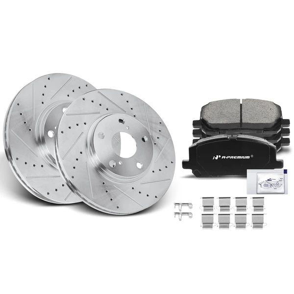 Drilled & Slotted Disc Brake Rotors and Ceramic Pads Kit, 6 Pcs, Front Driver & Passenger, A-Premium, APBRPS302