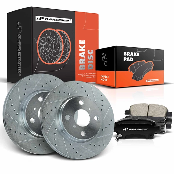 Drilled & Slotted Disc Brake Rotors and Ceramic Pads Kit, 6 Pcs, Front Driver & Passenger, A-Premium, APBRPS645