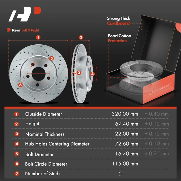 Drilled & Slotted Disc Brake Rotors and Ceramic Pads Kit, 12 Pcs, Front & Rear, A-Premium, APBRPS149