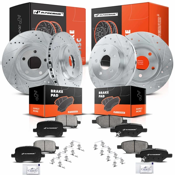 2004-2012 Chevrolet Malibu Brake Pad and Rotor Kit, 12 Pcs, Front & Rear, A-Premium, APBRPS243