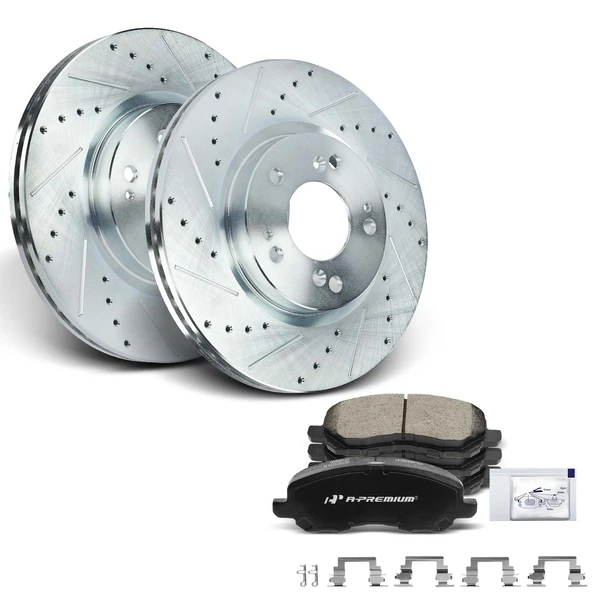 Drilled & Slotted Disc Brake Rotors and Ceramic Pads Kit, 6 Pcs, Front Driver & Passenger, A-Premium, APBRPS305