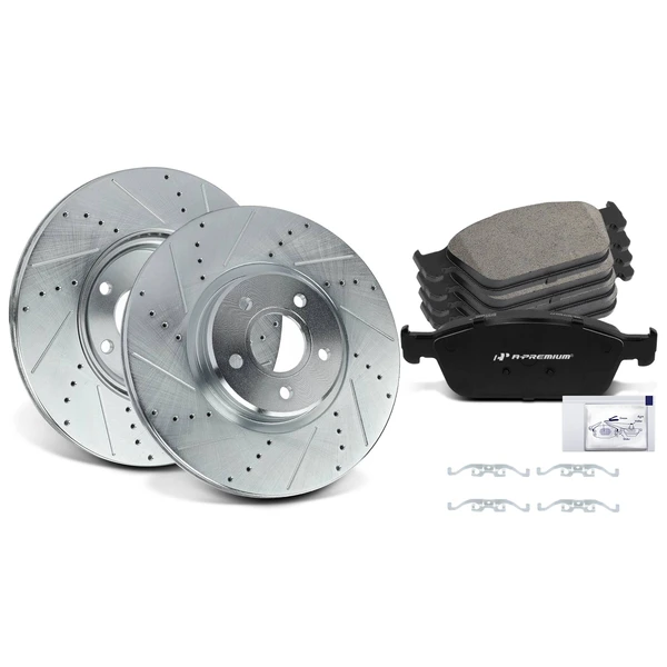 Drilled & Slotted Disc Brake Rotors and Ceramic Pads Kit, 6 Pcs, Front Driver & Passenger, A-Premium, APBRPS046