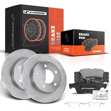 2005-2013 Mazda 3 Drilled & Slotted Disc Brake Rotors and Ceramic Pads Kit, 6 Pcs, Rear Driver & Passenger, A-Premium, APBRPS308