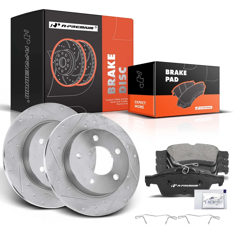 Rear Drilled Rotors & Ceramic Brake Pads for Mazda 3 2005-2013 L4 2.0L