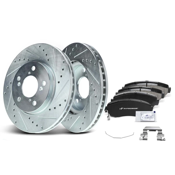 Drilled & Slotted Disc Brake Rotors and Ceramic Pads Kit, 6 Pcs, Front Driver & Passenger, A-Premium, APBRPS049