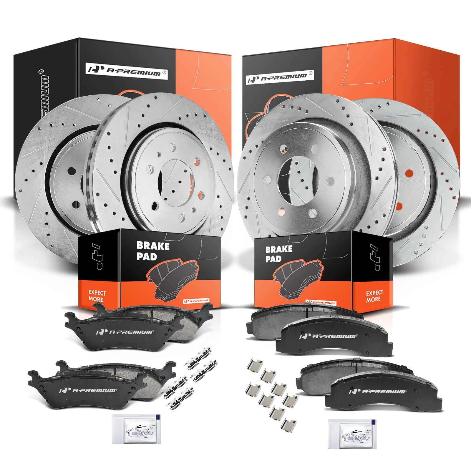 The A-premium Drilled & Slotted Disc Brake Rotors and Ceramic Pads Kit, 12 Pcs, Front & Rear, A-Premium, APBRPS150 Image 