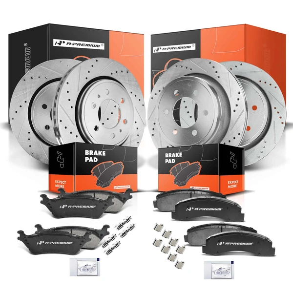 2012-2020 Ford F-150 Brake Pad and Rotor Kit, 12 Pcs, Front & Rear, A-Premium, APBRPS150