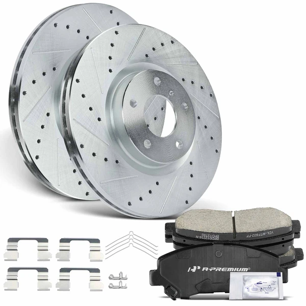 Drilled & Slotted Disc Brake Rotors and Ceramic Pads Kit, 6 Pcs, Front Driver & Passenger, A-Premium, APBRPS151