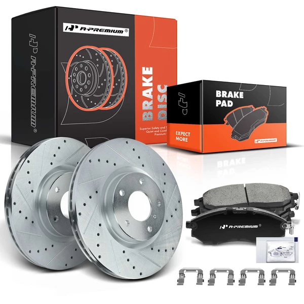 2009-2019 Nissan 370Z Brake Pad and Rotor Kit, 6 Pcs, Front Driver & Passenger, A-Premium, APBRPS152