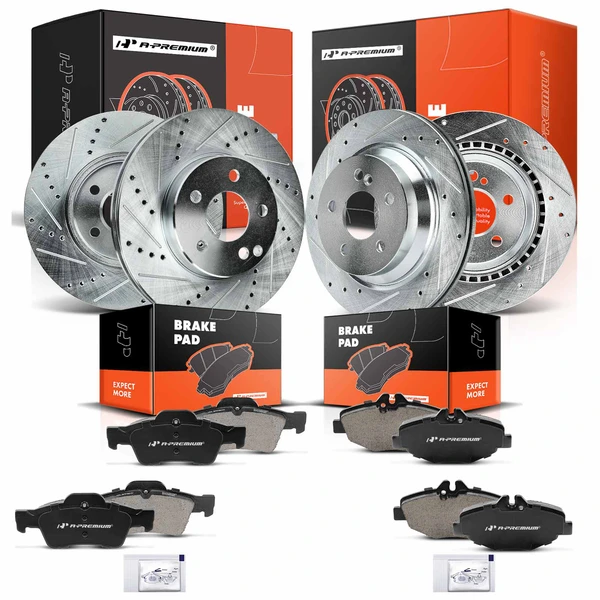 Drilled & Slotted Disc Brake Rotors and Ceramic Pads Kit, 12 Pcs, Front & Rear, A-Premium, APBRPS1006