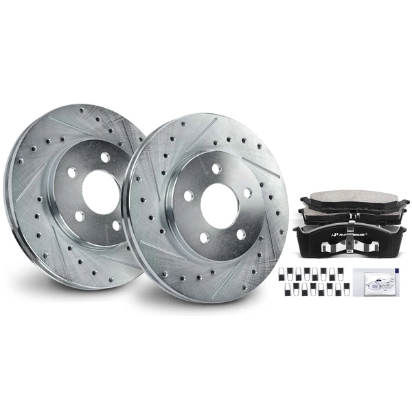 Drilled & Slotted Disc Brake Rotors and Ceramic Pads Kit, 6 Pcs, Front Driver & Passenger, A-Premium, APBRPS652