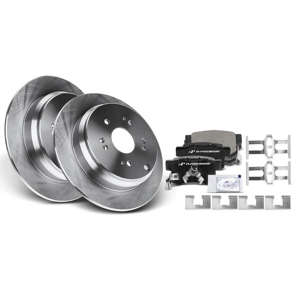 Drilled & Slotted Disc Brake Rotors and Ceramic Pads Kit, 6 Pcs, Rear Driver & Passenger, A-Premium, APBRPS051