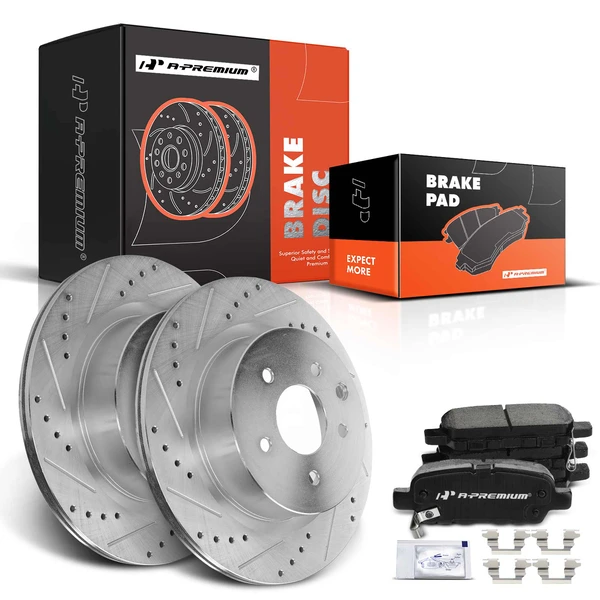 2006-2010 INFINITI M45 Brake Pad and Rotor Kit, 6 Pcs, Rear Driver & Passenger, A-Premium, APBRPS054