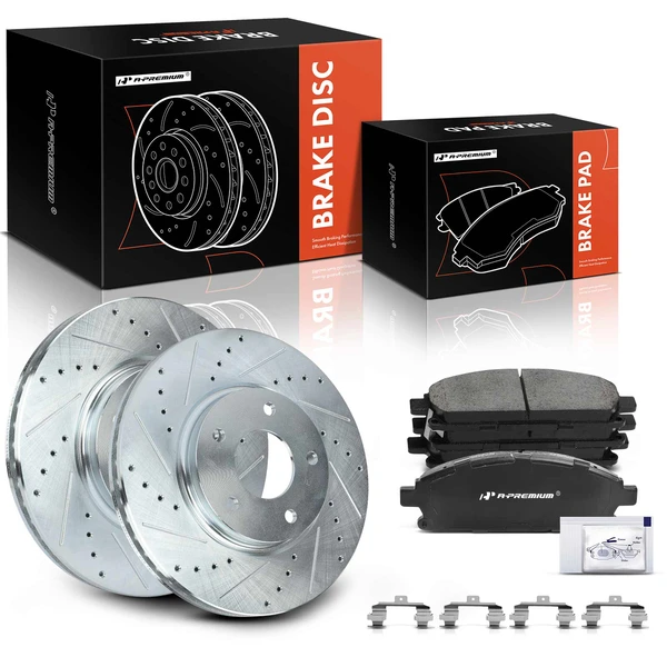 Drilled & Slotted Disc Brake Rotors and Ceramic Pads Kit, 6 Pcs, Front Driver & Passenger, A-Premium, APBRPS657