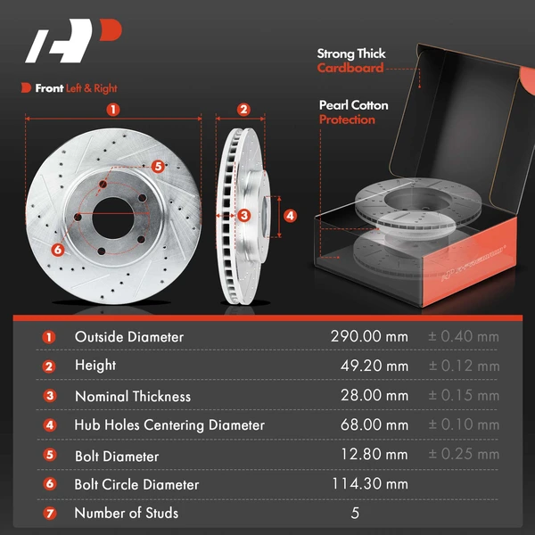 Drilled & Slotted Disc Brake Rotors and Ceramic Pads Kit, 6 Pcs, Front Driver & Passenger, A-Premium, APBRPS657