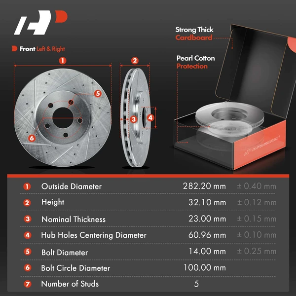 Drilled & Slotted Disc Brake Rotors and Ceramic Pads Kit, 6 Pcs, Front Driver & Passenger, A-Premium, APBRPS653