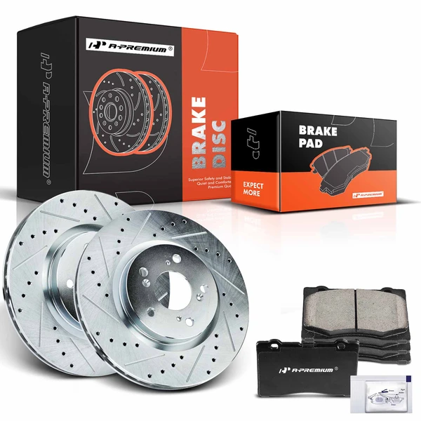 Drilled & Slotted Disc Brake Rotors and Ceramic Pads Kit, 6 Pcs, Front Driver & Passenger, A-Premium, APBRPS808