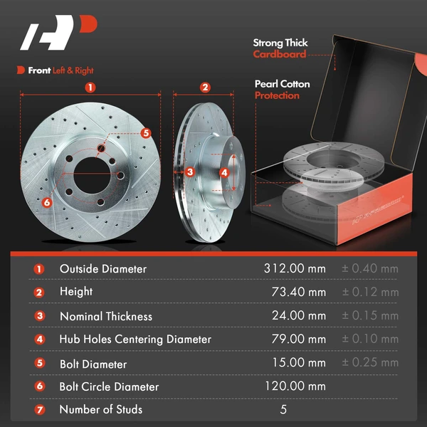 Drilled & Slotted Disc Brake Rotors and Ceramic Pads Kit, 6 Pcs, Front Driver & Passenger, A-Premium, APBRPS441