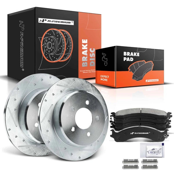 2000-2002 Dodge Ram 2500 Brake Pad and Rotor Kit, 6 Pcs, Front Driver & Passenger, A-Premium, APBRPS659