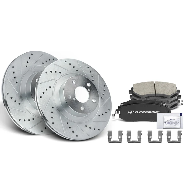 Drilled & Slotted Disc Brake Rotors and Ceramic Pads Kit, 6 Pcs, Front Driver & Passenger, A-Premium, APBRPS055