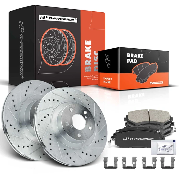 Drilled & Slotted Disc Brake Rotors and Ceramic Pads Kit, 6 Pcs, Front Driver & Passenger, A-Premium, APBRPS055