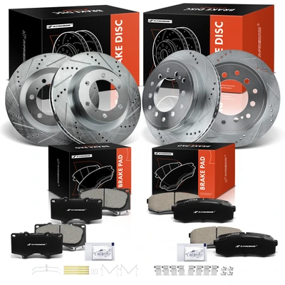 12 Pcs Front & Rear Drilled Brake Rotors & Ceramic Pads