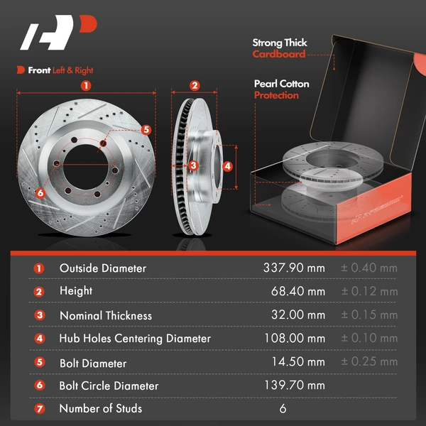 Drilled & Slotted Disc Brake Rotors and Ceramic Pads Kit, 12 Pcs, Front & Rear, A-Premium, APBRPS444