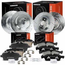 12 Pcs Front & Rear Drilled Brake Rotors & Ceramic Pads
