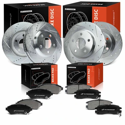 12 Pcs Front & Rear Drilled Brake Rotors & Ceramic Pads