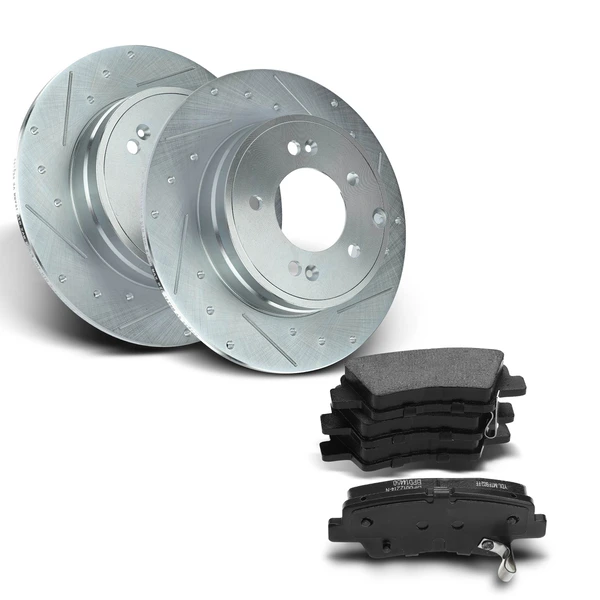 Drilled & Slotted Disc Brake Rotors and Ceramic Pads Kit, 6 Pcs, Rear Driver & Passenger, A-Premium, APBRPS312