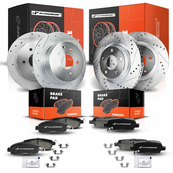 2014-2019 Nissan Altima Brake Pad and Rotor Kit, 12 Pcs, Front & Rear, A-Premium, APBRPS155