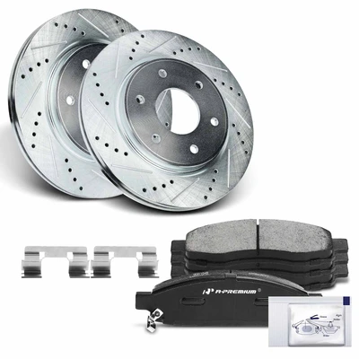 Front Drilled Rotors & Ceramic Brake Pads
