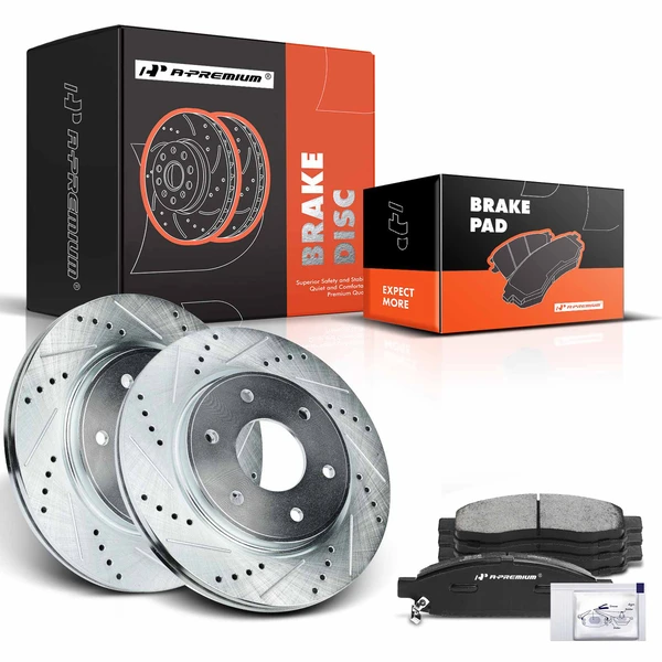 Drilled & Slotted Disc Brake Rotors and Ceramic Pads Kit, 6 Pcs, Front Driver & Passenger, A-Premium, APBRPS665