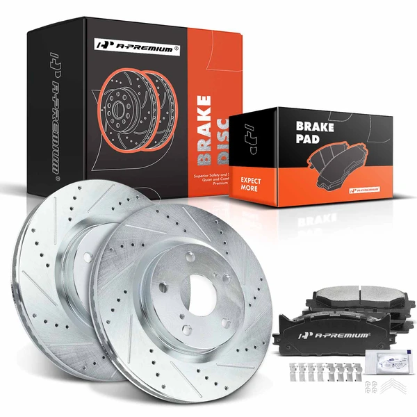 2007-2018 Lexus ES350 Brake Pad and Rotor Kit, 6 Pcs, Front Driver & Passenger, A-Premium, APBRPS317