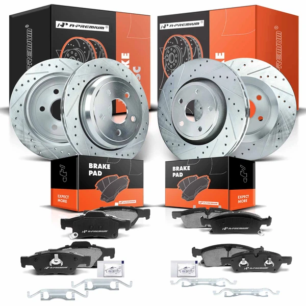 2011-2013 2015-2020 Dodge Durango Drilled & Slotted Disc Brake Rotors and Ceramic Pads Kit, 12 Pcs, Front & Rear, A-Premium, APBRPS158