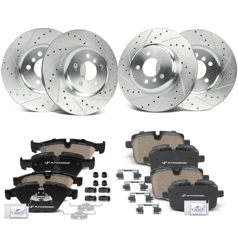 12 Pcs Front & Rear Drilled Brake Rotors & Brake Pads for 2014 BMW 640i